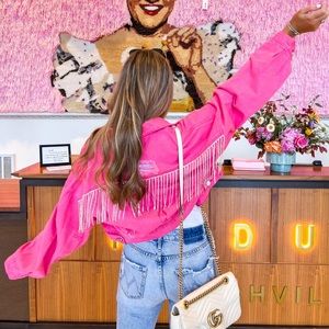 Hot Pink Rhinestoned Fringe Denim Jacket